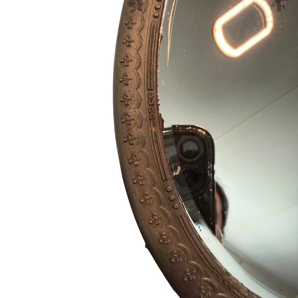 Miro Line Vintage Ornate Vanity Mirror Pewter Tone Swivel Tabletop Oval Mirror